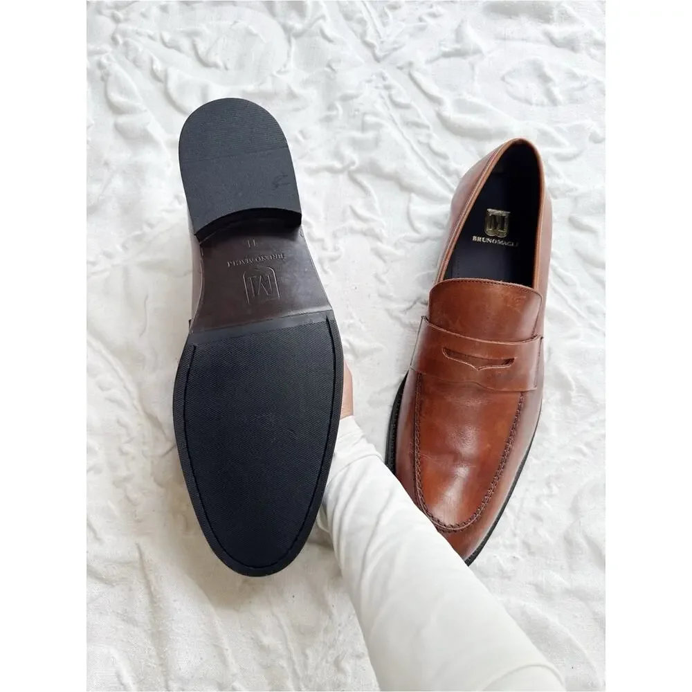 Bruno Magli Cosmo Cognac Leather Penny Loafers Size 11